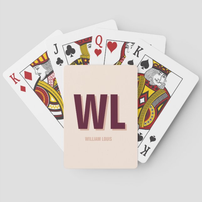 Minimalist Burgundy Pink Personalized Monogram  Poker Cards (Back)