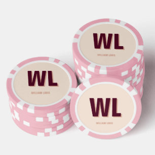 Minimalist Burgundy Pink Personalized Monogram Poker Chips