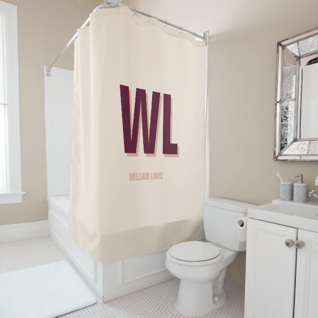 Minimalist Burgundy Pink Personalized Monogram  Shower Curtain (In Situ)