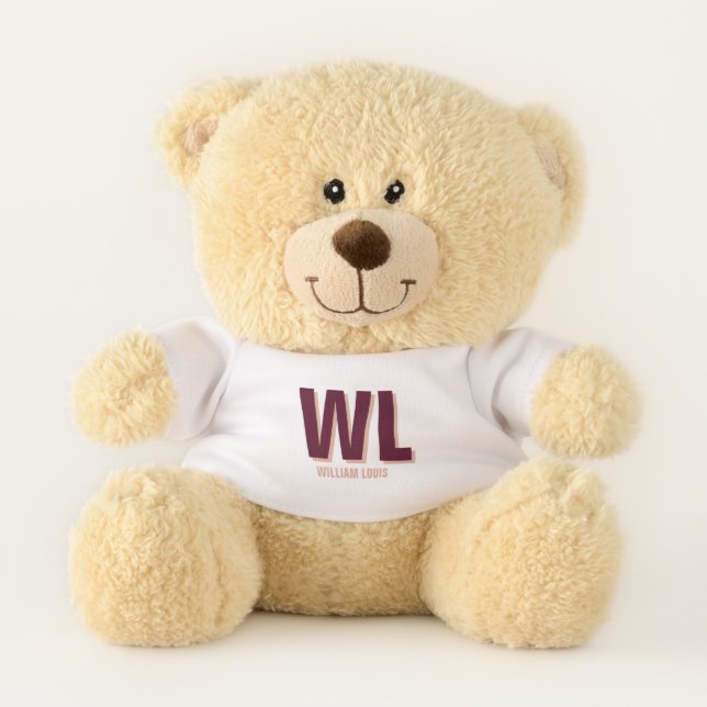 Minimalist Burgundy Pink Personalized Monogram  Teddy Bear (Front)