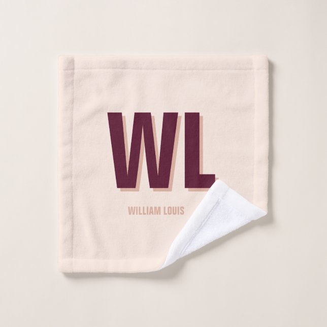 Minimalist Burgundy Pink Personalized Monogram  Wash Cloth (Wash Cloth)