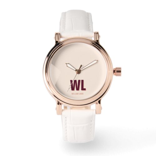 Minimalist Burgundy Pink Personalized Monogram  Watch