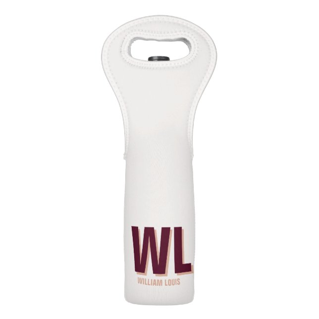 Minimalist Burgundy Pink Personalized Monogram  Wine Bag (Front)
