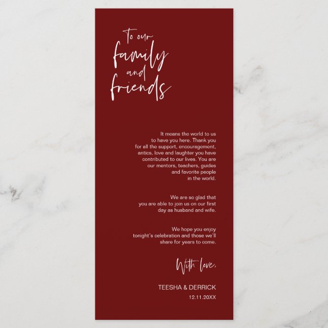 Minimalist Burgundy, Place Setting Thank You Card (Front)