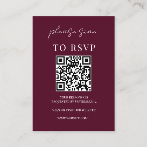 Minimalist Burgundy QR Code Wedding RSVP Enclosure Card