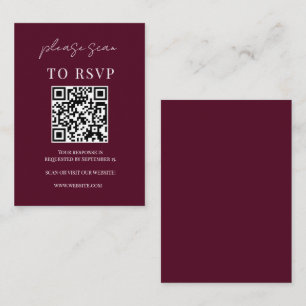 Minimalist Burgundy QR Code Wedding RSVP Enclosure Card