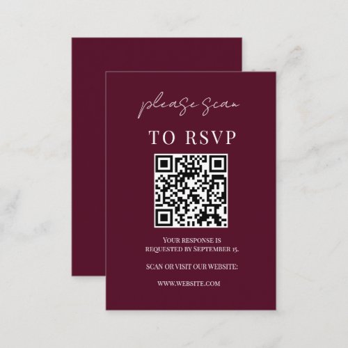 Minimalist Burgundy QR Code Wedding RSVP Enclosure Card