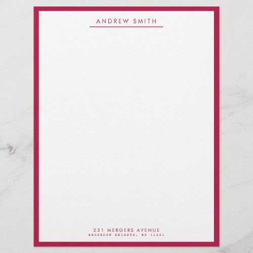 Minimalist Burgundy Red Simple Line Name Address Letterhead