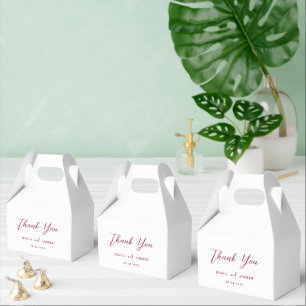 Minimalist Burgundy Red & White Simple Wedding Favor Boxes
