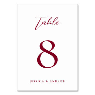 Minimalist Burgundy Red & White Simple Wedding Table Number
