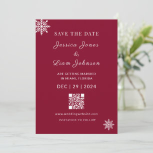 Minimalist Burgundy Red Winter Wedding QR Code Save The Date