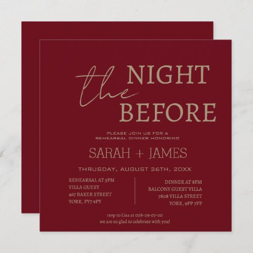 Minimalist Burgundy Rehearsal Dinner Wedding  Invitation