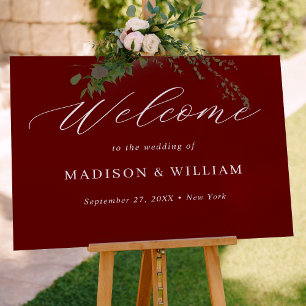 Minimalist Burgundy Script Wedding Welcome Sign