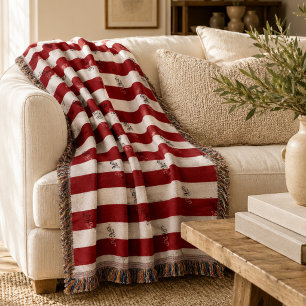 Minimalist Burgundy Striped Monogram Throw Blanket