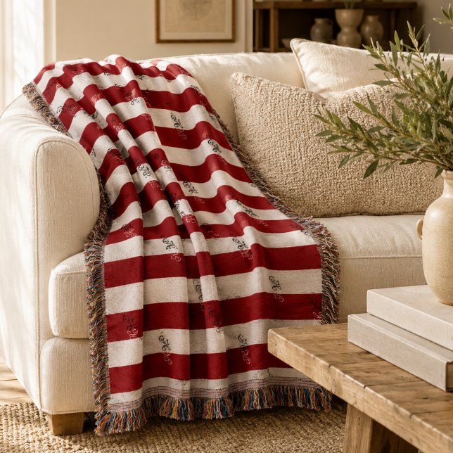 Minimalist Burgundy Striped Monogram Throw Blanket (Minimalist Burgundy Striped Monogram Throw Blanket)