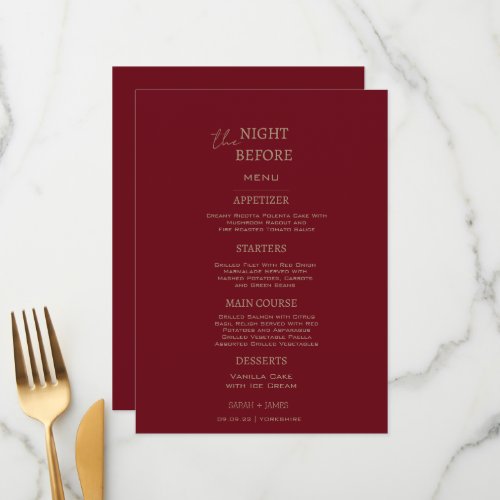 Minimalist Burgundy the Night Before Wedding  Menu