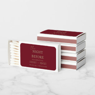 Minimalist Burgundy The Night Before Wedding Name Matchboxes