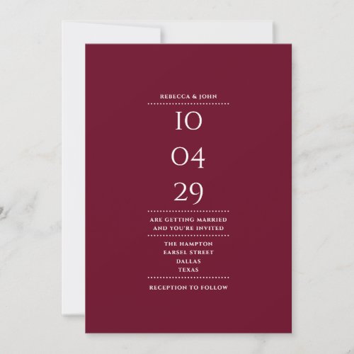 Minimalist Burgundy Wedding Date QR Code Invitation