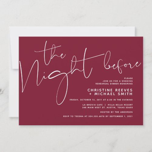 Minimalist Burgundy Wedding Rehearsal Dinner Invit Invitation