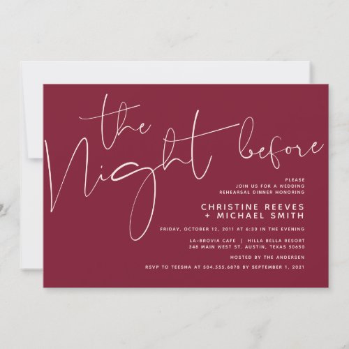 Minimalist Burgundy Wedding Rehearsal Dinner Invitation