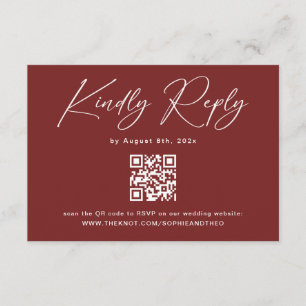 Minimalist Burgundy Wedding RSVP Card Qr Code