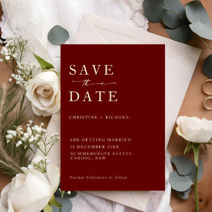 Minimalist Burgundy Wedding Save the Date Foil Invitation