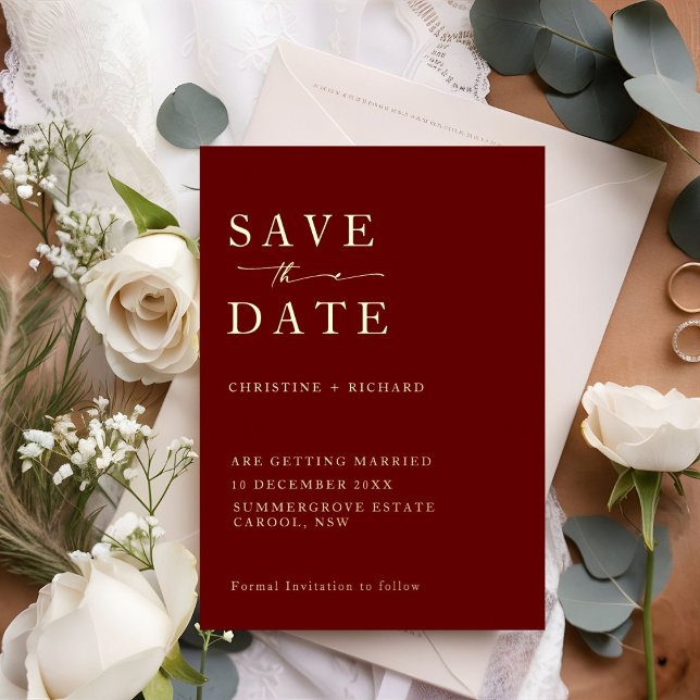 Minimalist Burgundy Wedding Save the Date Foil Invitation (Creator Uploaded)