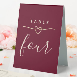 Minimalist Burgundy Wedding Table Number Table Tent