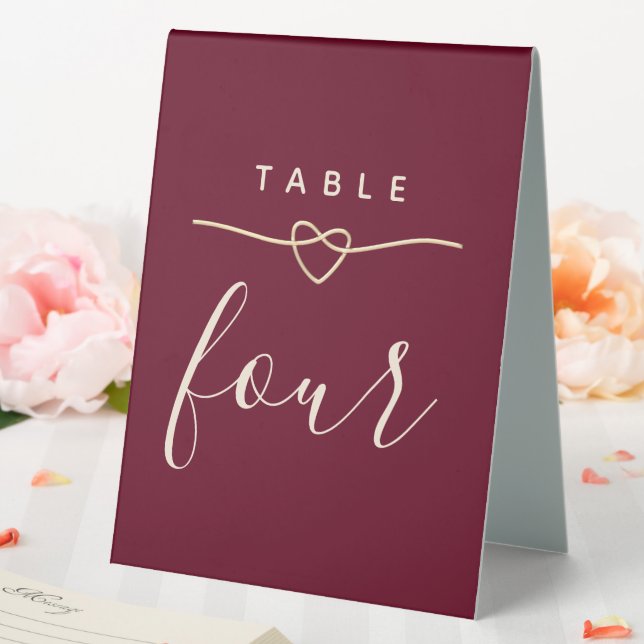Minimalist Burgundy Wedding Table Number Table Tent (In SItu (Wedding))
