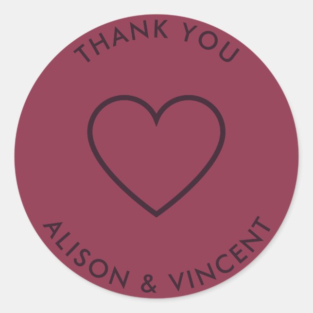 Minimalist Burgundy Wedding Thank You Classic Round Sticker (Front)