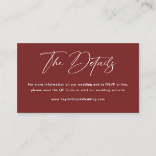 Minimalist  Burgundy Wedding Website Enclosure Card