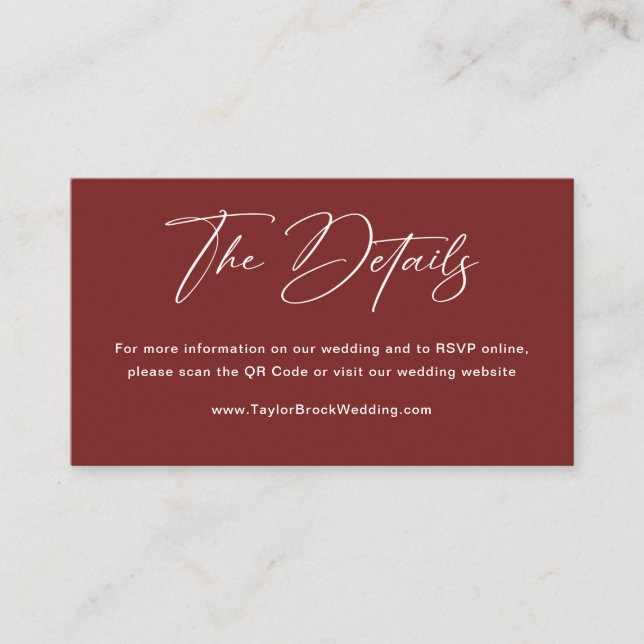 Minimalist  Burgundy Wedding Website Enclosure Card (Front)