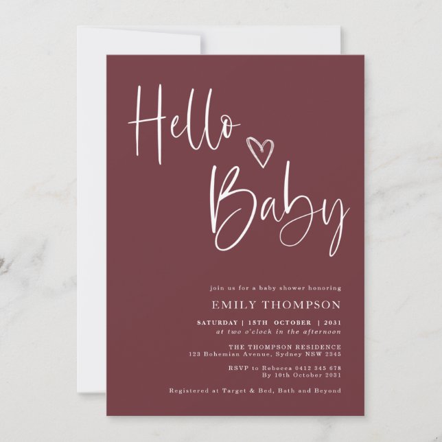 Minimalist Burgundy White Baby Shower Invitation (Front)