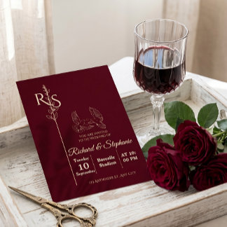 Minimalist Burgundy & White Birds Wedding Invite