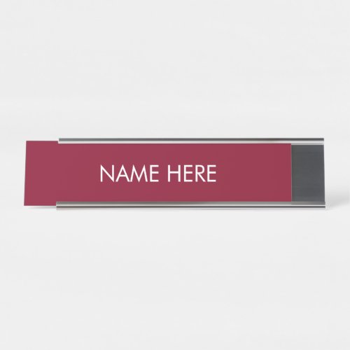 Minimalist burgundy white custom name text simple desk name plate