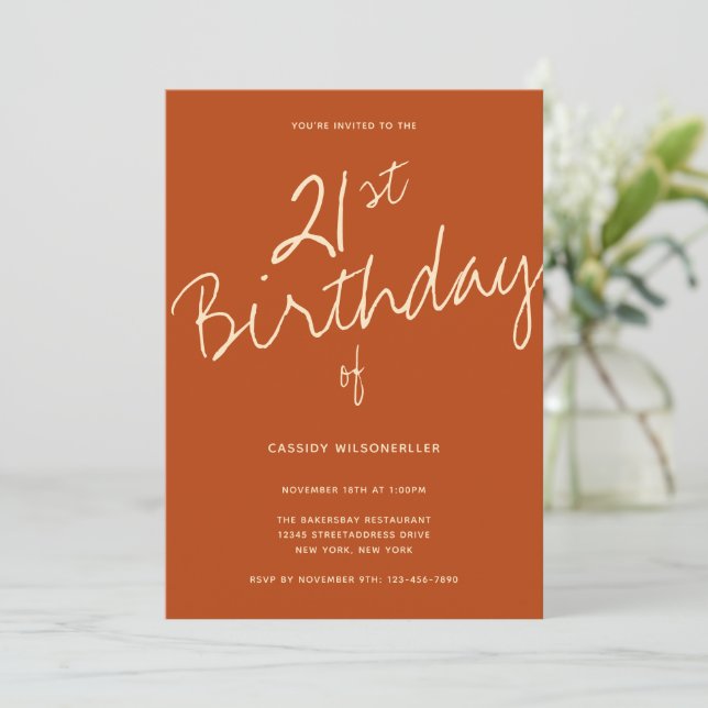 Minimalist Burnt Orange 21st Birthday Invitation (Standing Front)
