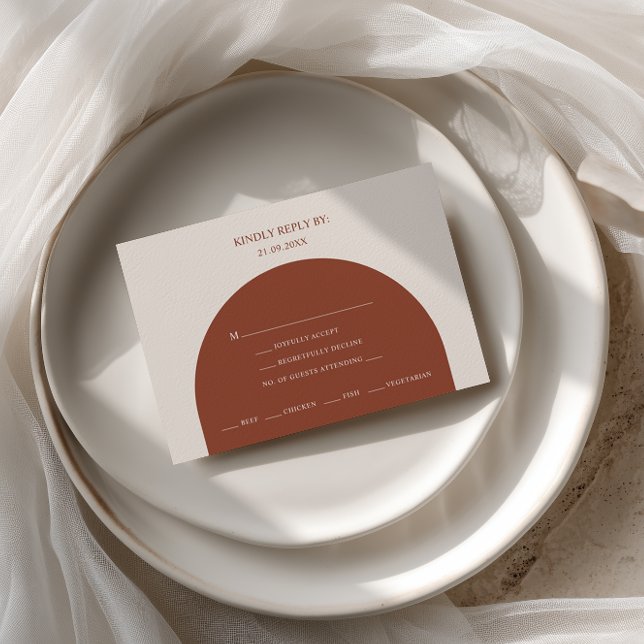 Minimalist Burnt Orange Arch Menu Choice RSVP Card (Creator Uploaded)