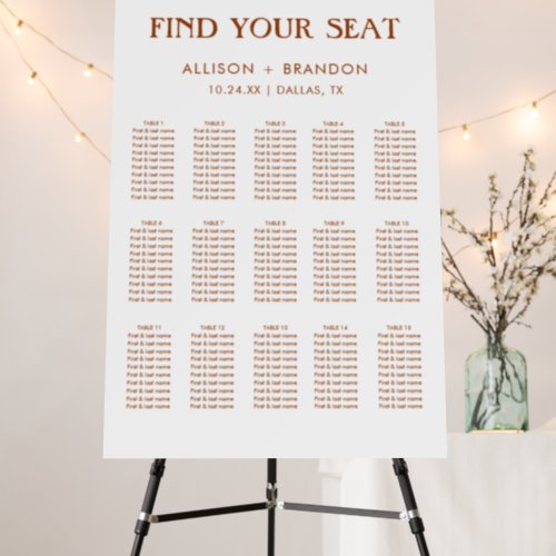 Minimalist Burnt Orange Find Your Seat Chart Foam Board