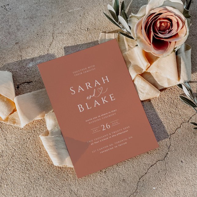 Minimalist Burnt Orange Heart Wedding Invitation (Creator Uploaded)