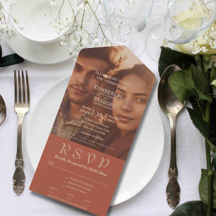 Minimalist Burnt Orange Ivory Photo Email Website All In One Invitation