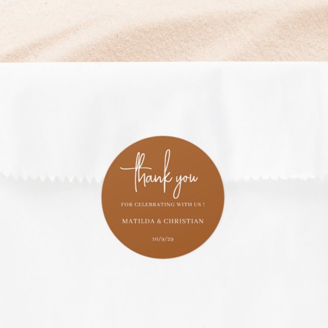 Minimalist Burnt Orange Wedding  Classic Round Sticker (Creator Uploaded)