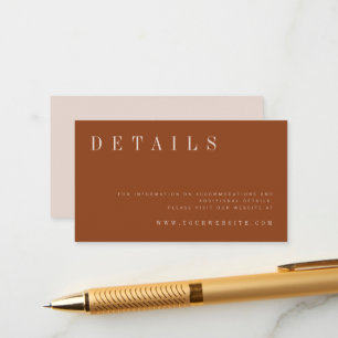 Minimalist Burnt Orange Wedding Details Enclosure  Card
