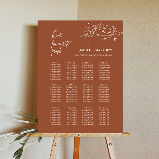 Minimalist Burnt Orange Wedding Seating Chart Foam Board (Creator Uploaded)