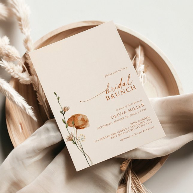 Minimalist Burnt Orange Wildflower Bridal Brunch Invitation (Creator Uploaded)