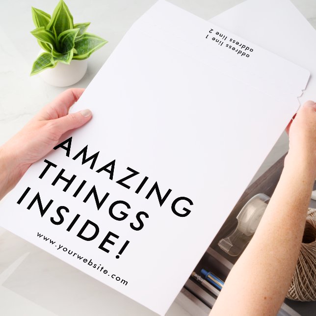 Minimalist Business Amazing Things Inside White Envelope Mailers (Desk)