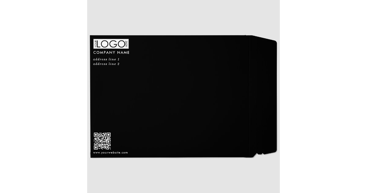 Minimalist Business Business Logo QR Code Black Envelope Mailers | Zazzle