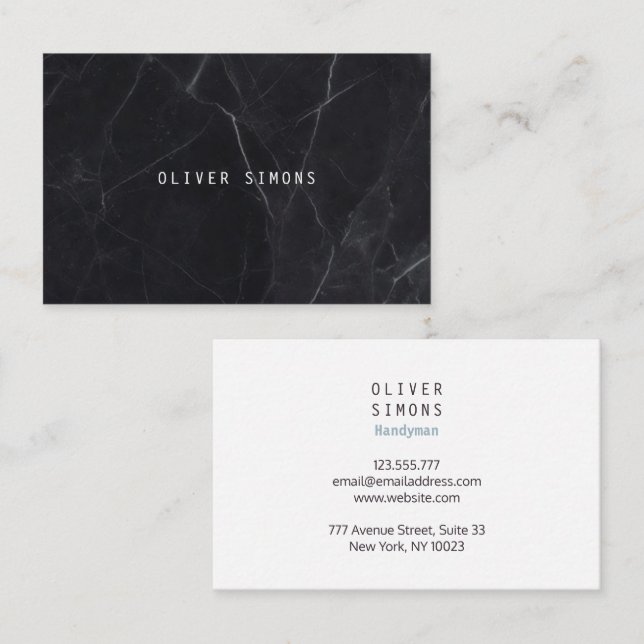 Minimalist Business Card with black marble texture (Front/Back)