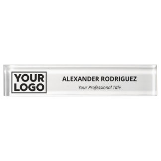 Minimalist Business Company Logo Name Job Title Desk Name Plate