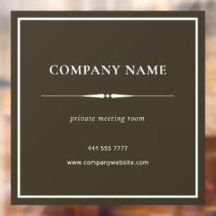 Minimalist Business Company Name White on Brown Window Cling