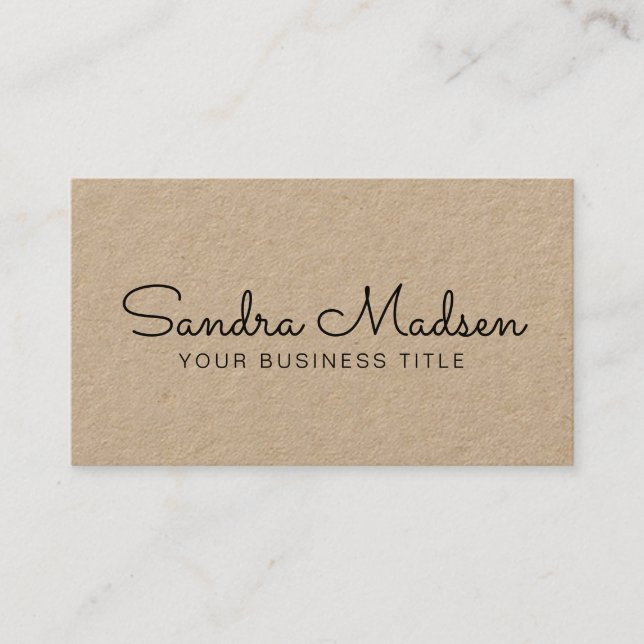 Minimalist Business Consultant Hand Written Kraft Business Card (Front)